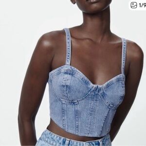 Zara Light Blue Denim Crop Top